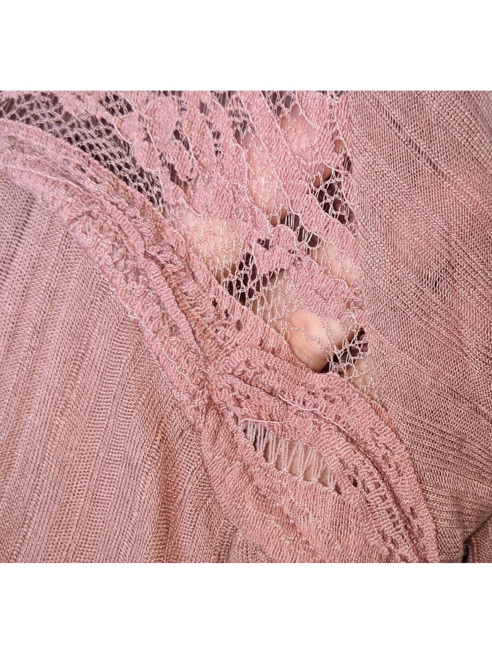 Free People Penny Lane Sheer Tunic Size XS Mauve BOHO Gauze Lace Oversized - Picture 8 of 13